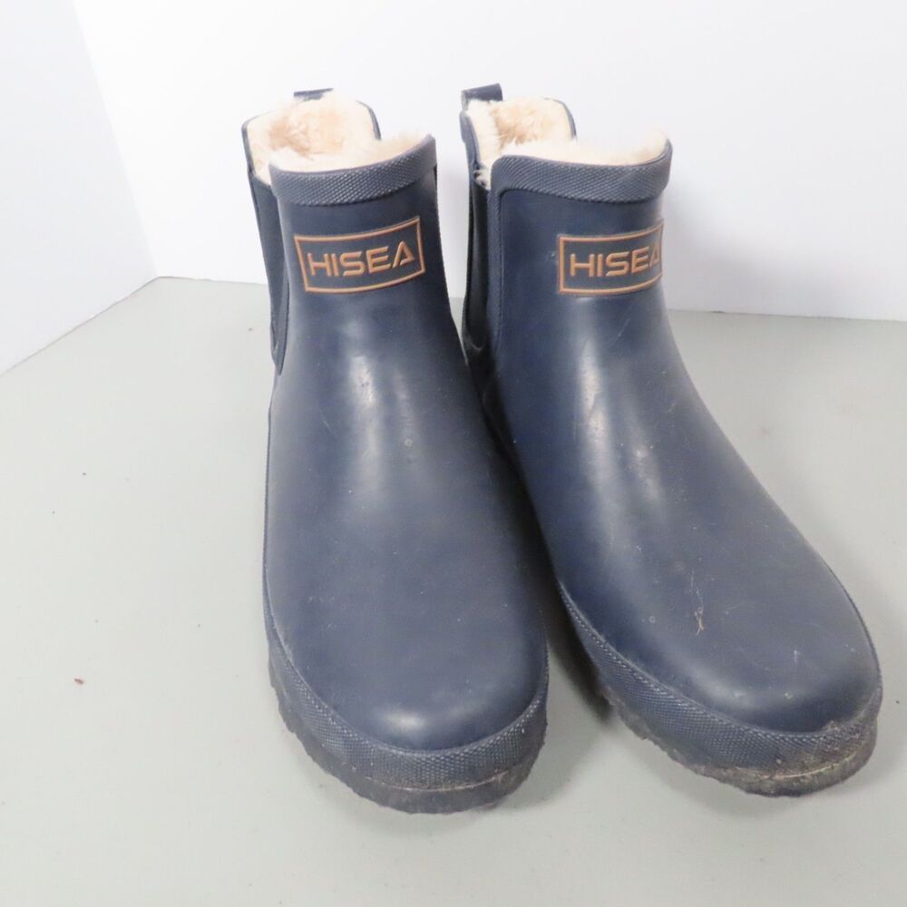 HISEA Womens Waterproof Ankle Rain Boots Fur Lined Navy Chelsea Shoes Size 9